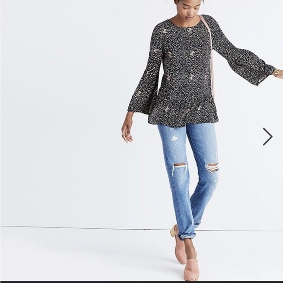 MADEWELL Silk Black Ditsy Floral Print Blouse - Picture 7 of 16